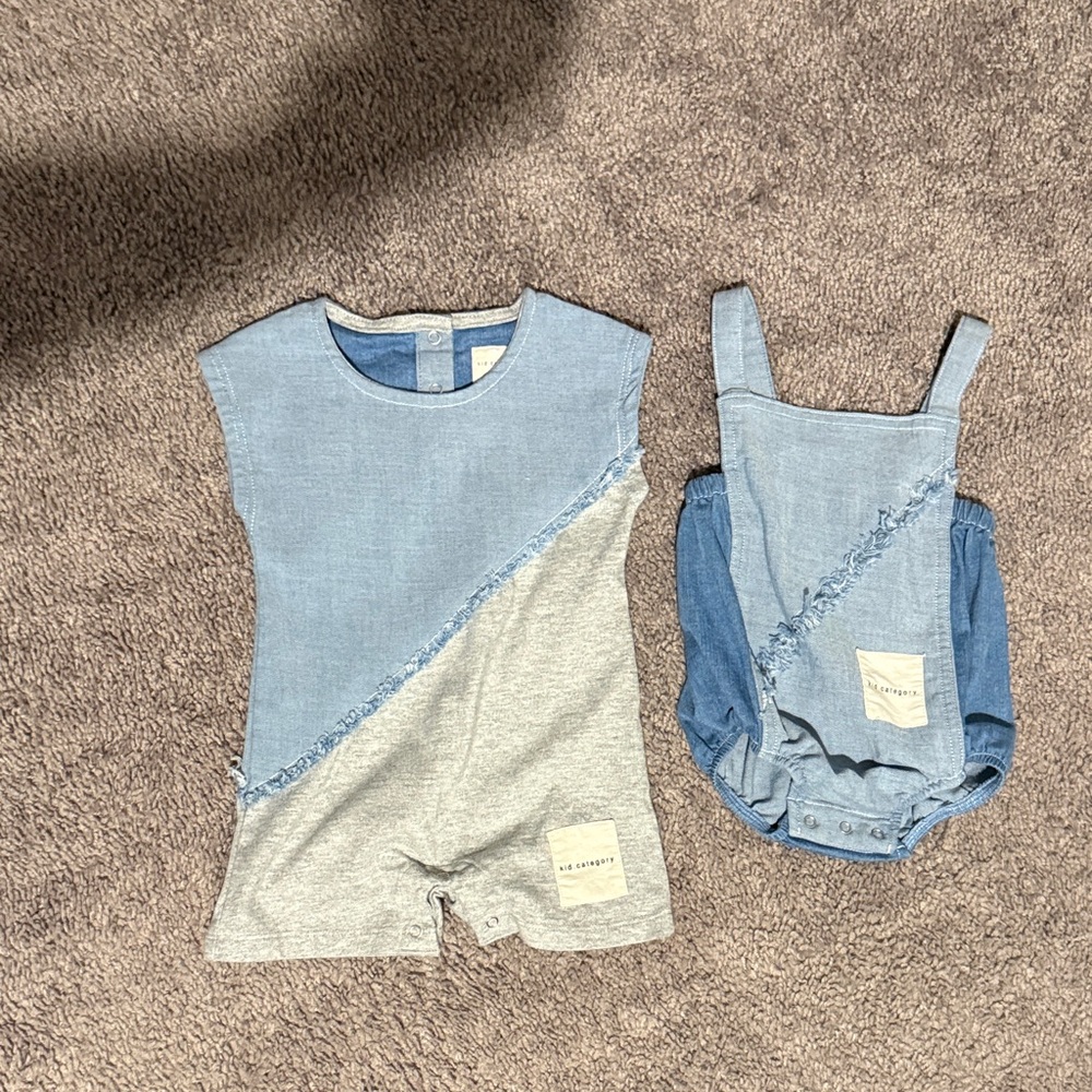 Blue and Gray Denim Romper Set